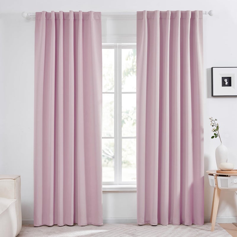 Deconovo Blackout Curtains Insulated Thermal Blackout Blinds Rod Pocket and Back Tab Curtains Room Darkening Curtains for Nursery 52Wx84L Inch Lavender 2 Panels - Image 1
